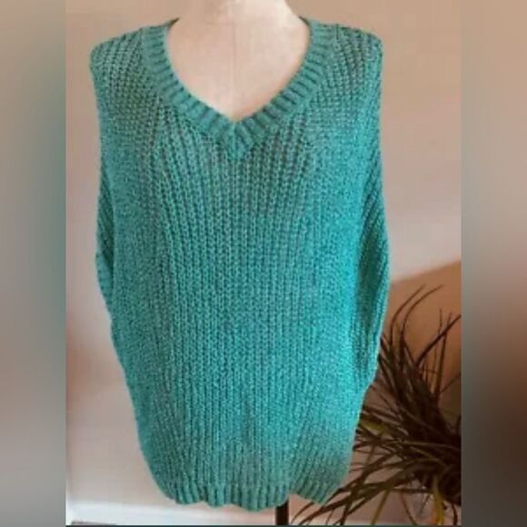 TOMMY BAHAMA Size M Aqua Green Short Sleeve Open Knit Pullover Sweater - Picture 1 of 5